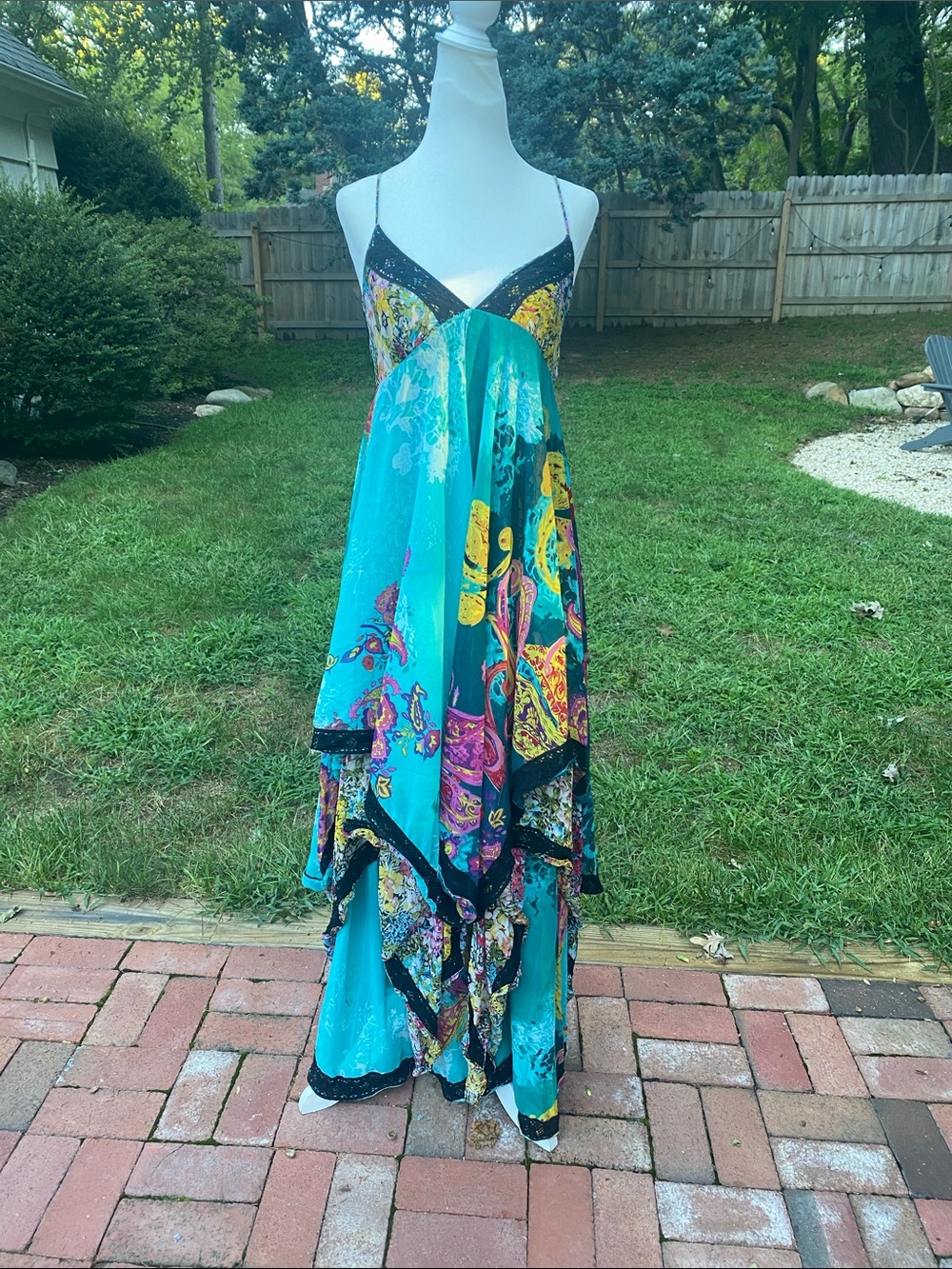 Turquoise Floral Handkerchief Hem Maxi Dress - Women by BolBou